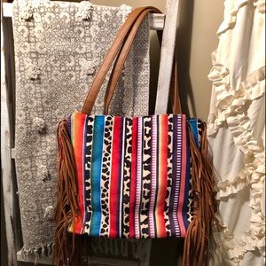 Leopard Aztec fringe shoulder bag